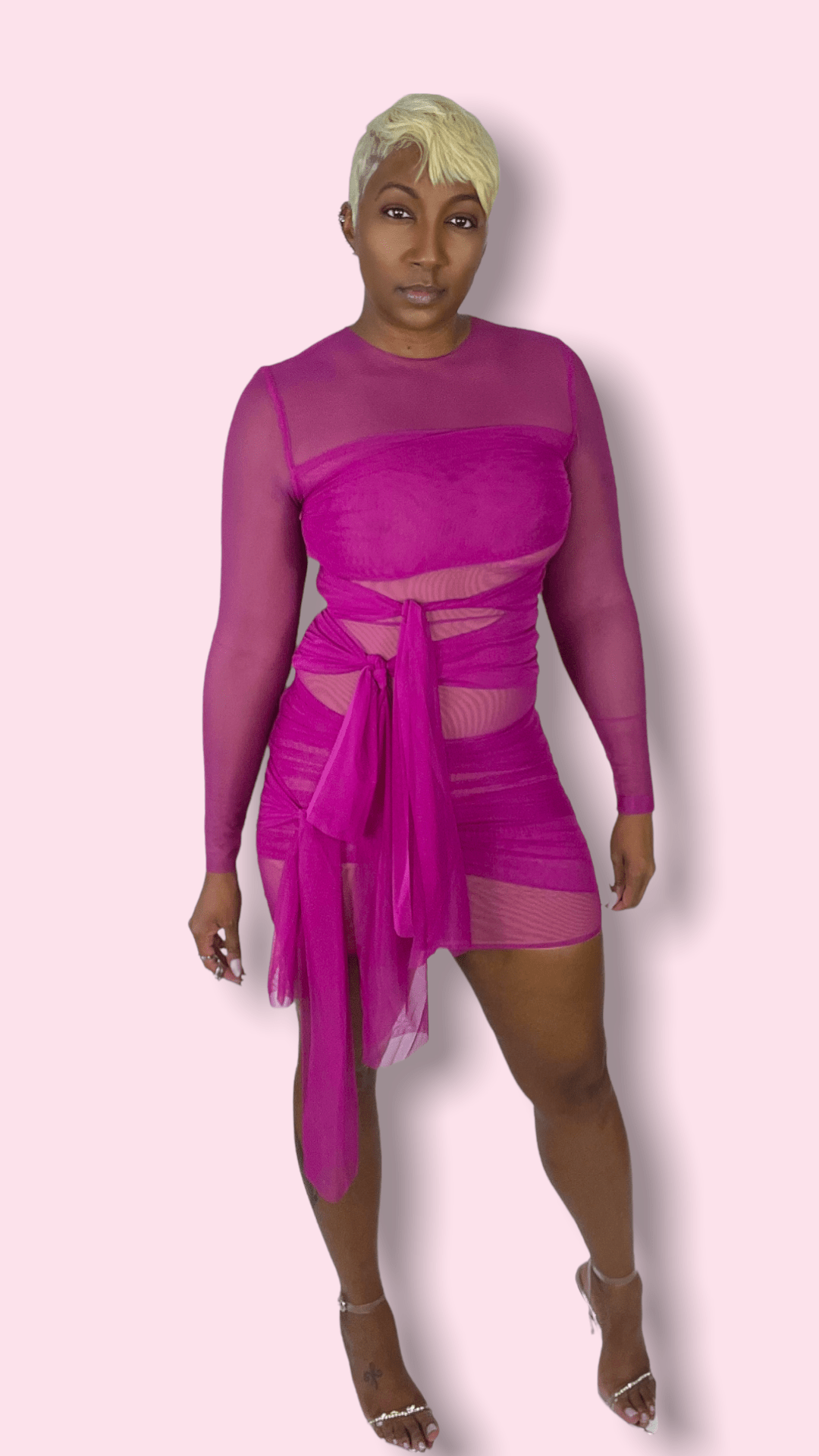 “Gill” Long Sleeve Mesh Dress - SwishHer