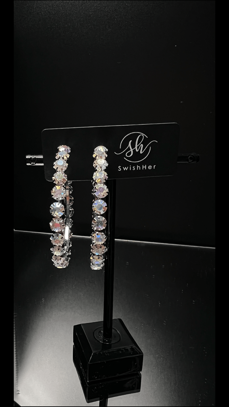 Rhinestone Hoops - Silver - SwishHer