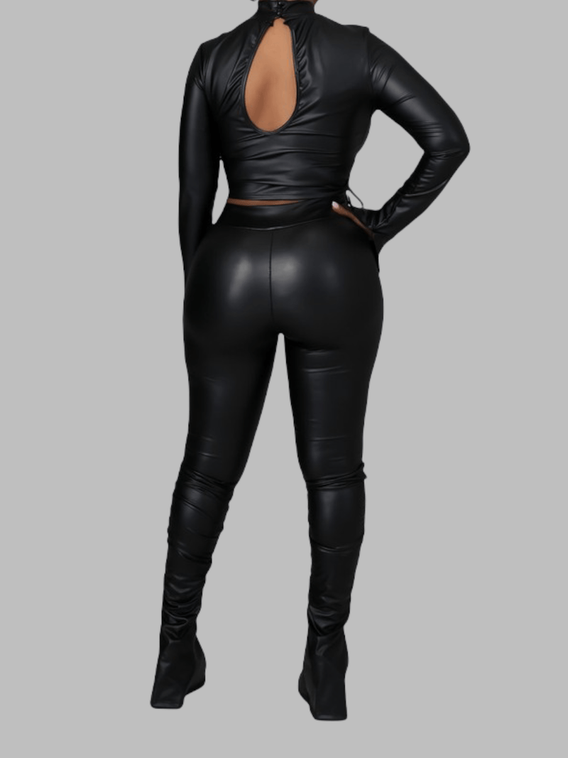 Ruched Vegan Leather set - SwishHer