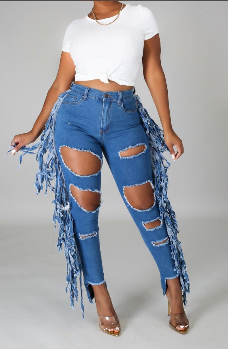 Fringed Jeans - SwishHer