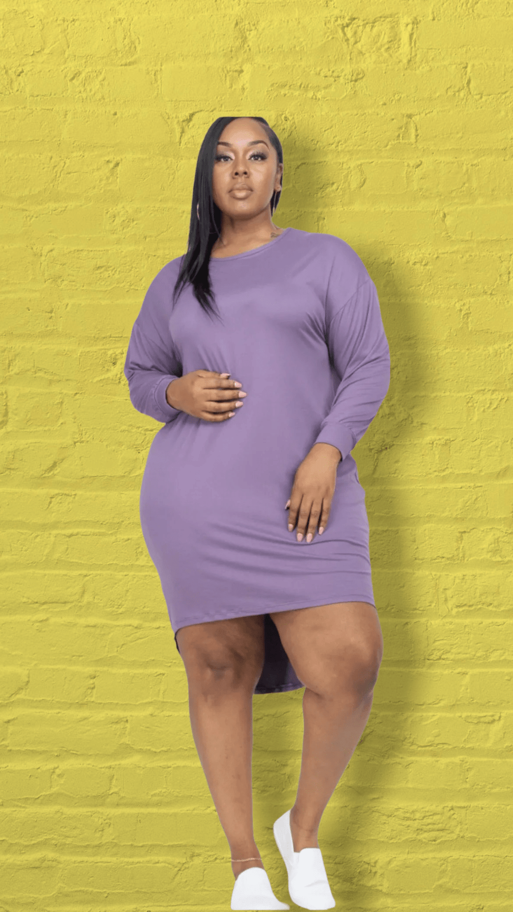 plus size long sleeve high low dress Black Velvet Bell-Sleeve Hi-Low Dress Plus Size