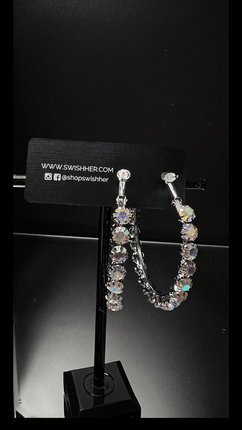 Rhinestone Hoops - Silver - SwishHer